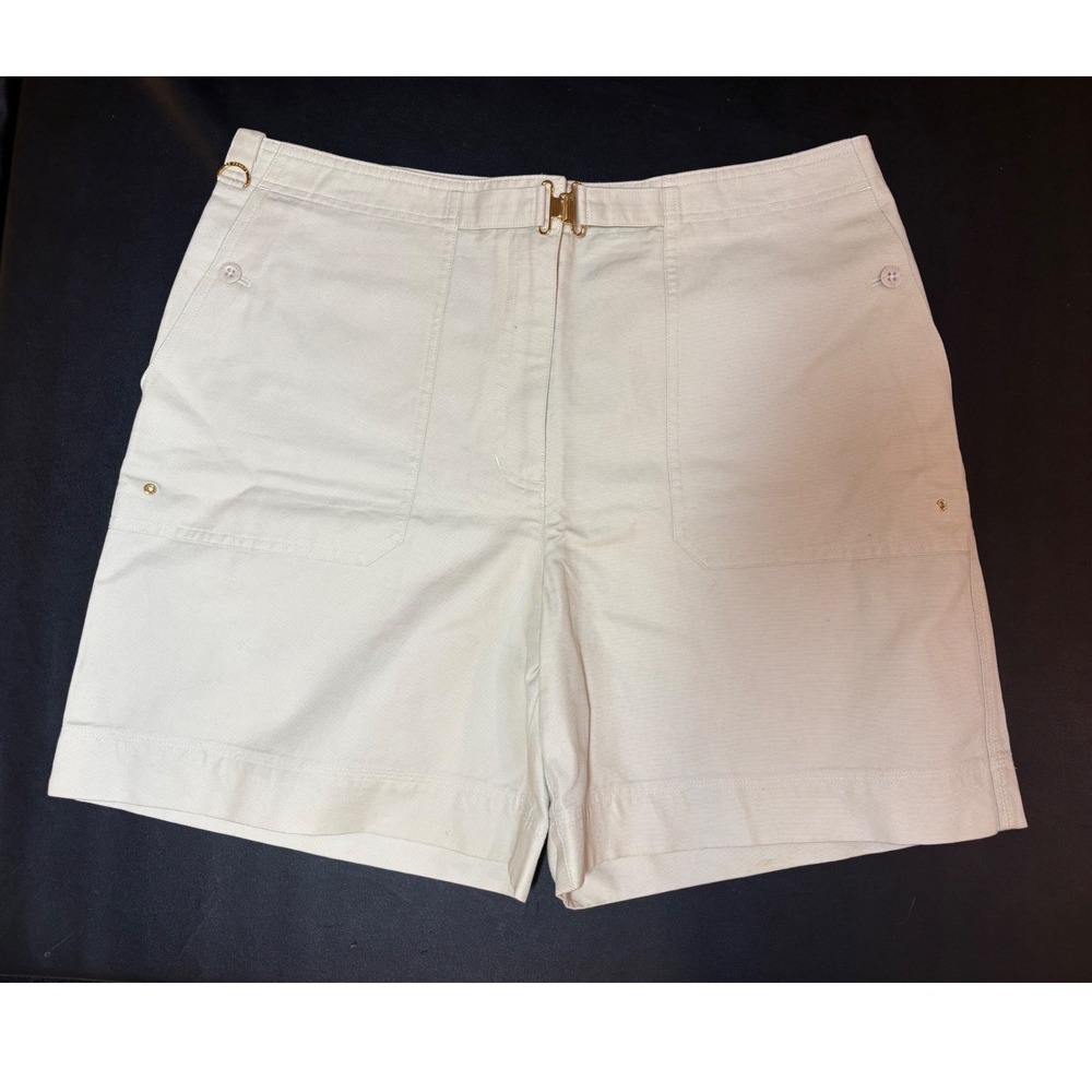 Lauren Ralph Lauren Cream Cotton Canvas Marine Utility Shorts Gold Clasp Size 14